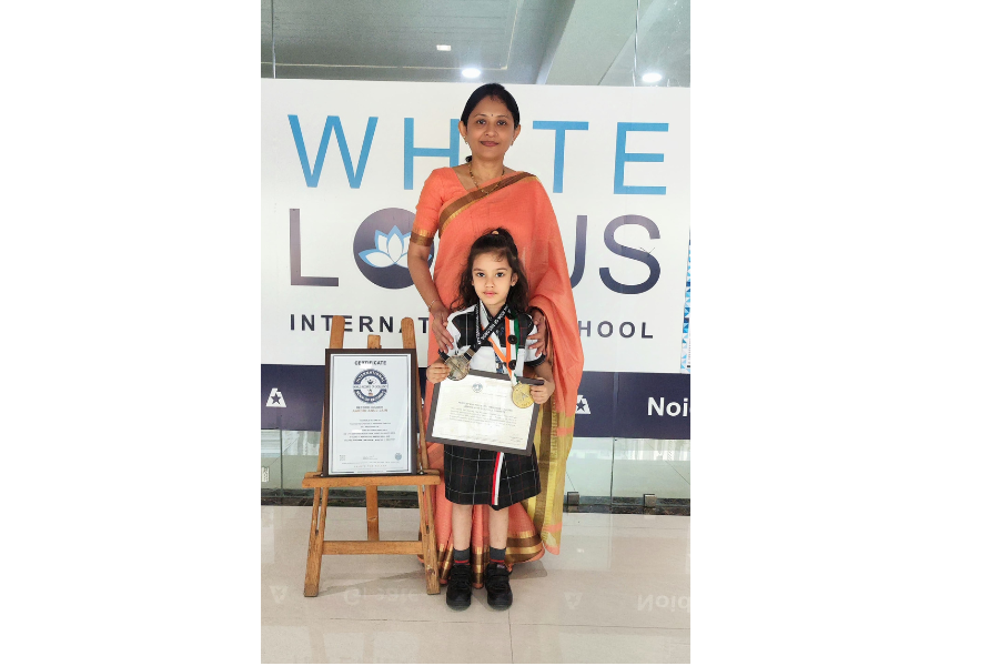 Aarohi Jain, a five-year-old student of Junior KG of White Lotus International School, has brought immense pride and honour to our institution